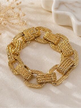 Vintage Monet Goldtone Rope Textured Square Links Bracelet